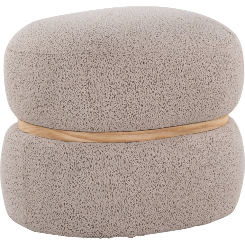 Cinch Pouf Ottoman in Beige Fabric & Natural Wood